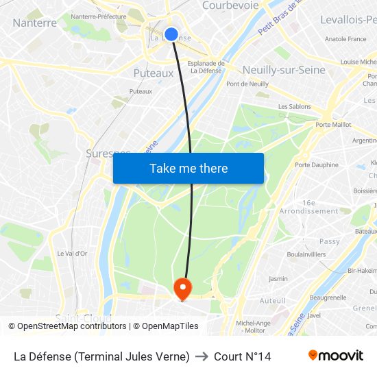 La Défense (Terminal Jules Verne) to Court N°14 map