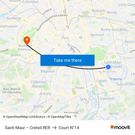 Saint-Maur – Créteil RER to Court N°14 map