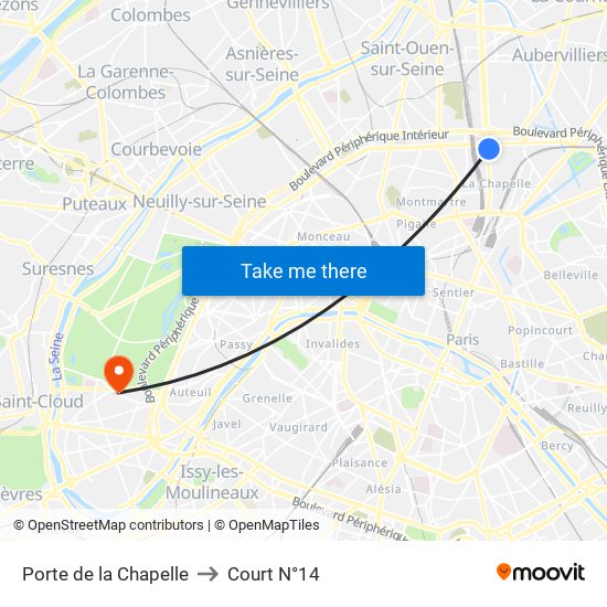Porte de la Chapelle to Court N°14 map