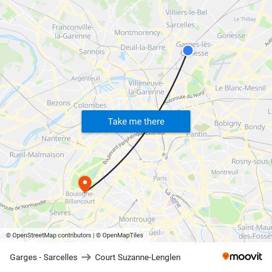 Garges - Sarcelles to Court Suzanne-Lenglen map