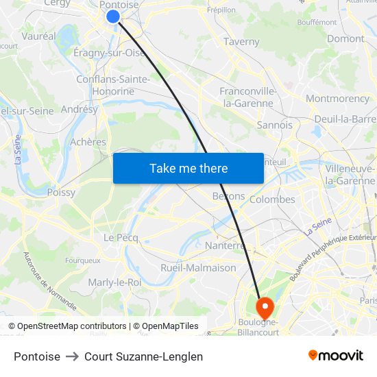 Pontoise to Court Suzanne-Lenglen map