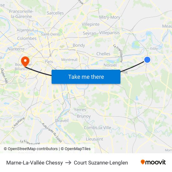 Marne-La-Vallée Chessy to Court Suzanne-Lenglen map