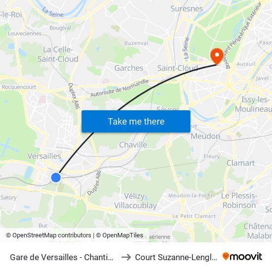 Gare de Versailles - Chantiers to Court Suzanne-Lenglen map