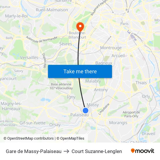 Gare de Massy-Palaiseau to Court Suzanne-Lenglen map