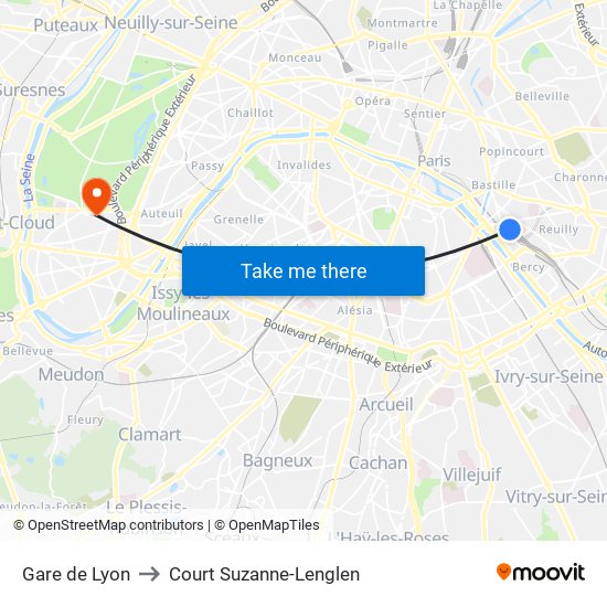 Gare de Lyon to Court Suzanne-Lenglen map