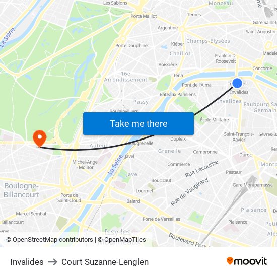 Invalides to Court Suzanne-Lenglen map