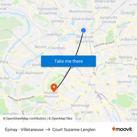 Épinay - Villetaneuse to Court Suzanne-Lenglen map