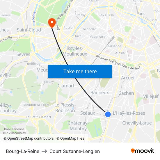 Bourg-La-Reine to Court Suzanne-Lenglen map