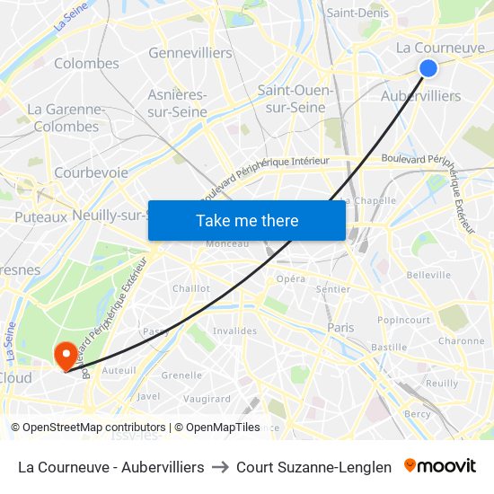 La Courneuve - Aubervilliers to Court Suzanne-Lenglen map