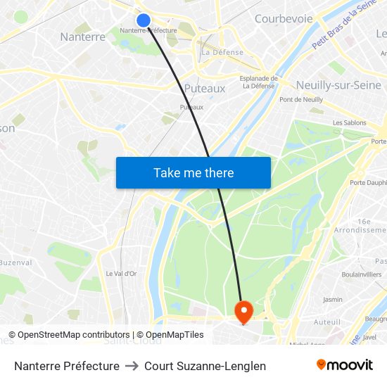 Nanterre Préfecture to Court Suzanne-Lenglen map