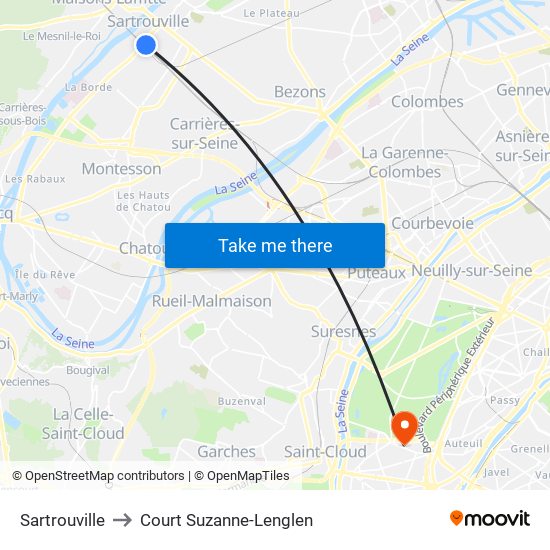 Sartrouville to Court Suzanne-Lenglen map
