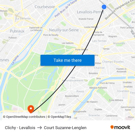 Clichy - Levallois to Court Suzanne-Lenglen map