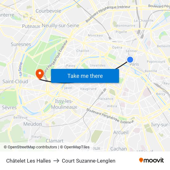 Châtelet Les Halles to Court Suzanne-Lenglen map