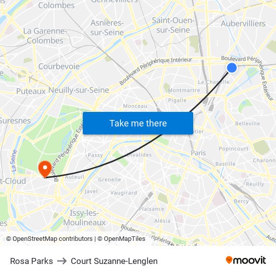 Rosa Parks to Court Suzanne-Lenglen map