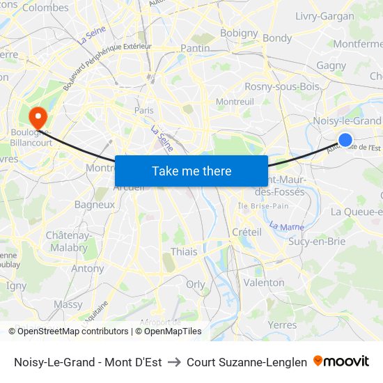 Noisy-Le-Grand - Mont D'Est to Court Suzanne-Lenglen map
