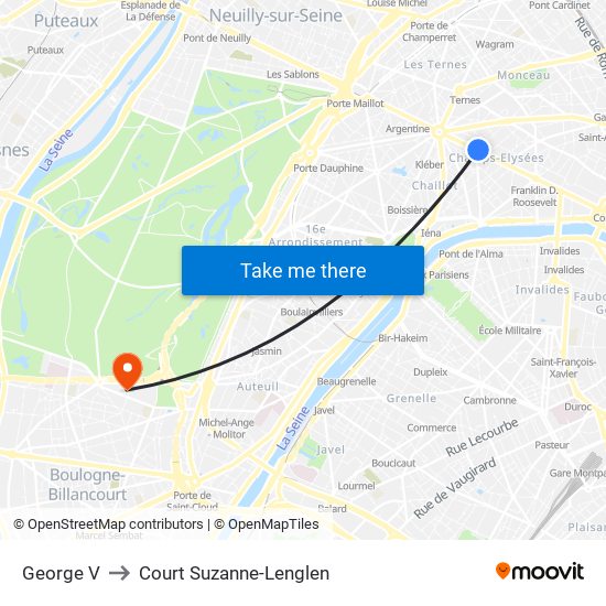 George V to Court Suzanne-Lenglen map