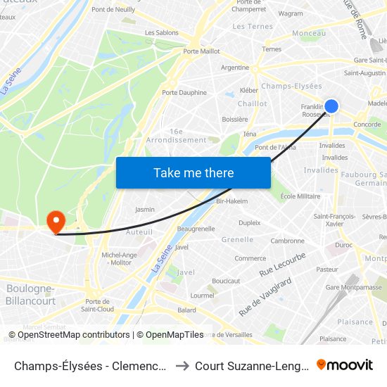 Champs-Élysées - Clemenceau to Court Suzanne-Lenglen map