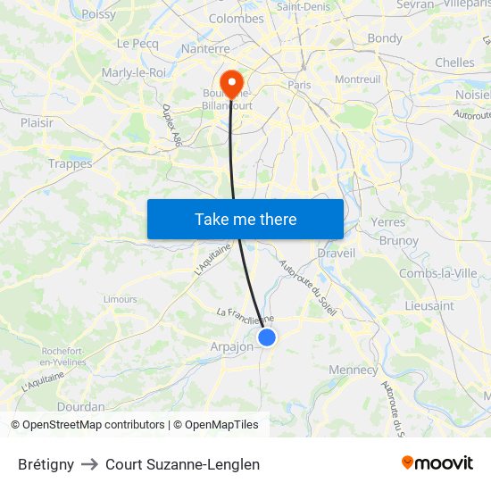 Brétigny to Court Suzanne-Lenglen map