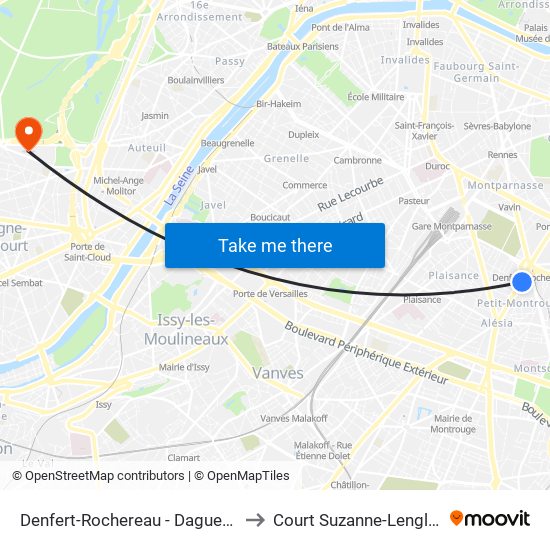 Denfert-Rochereau - Daguerre to Court Suzanne-Lenglen map