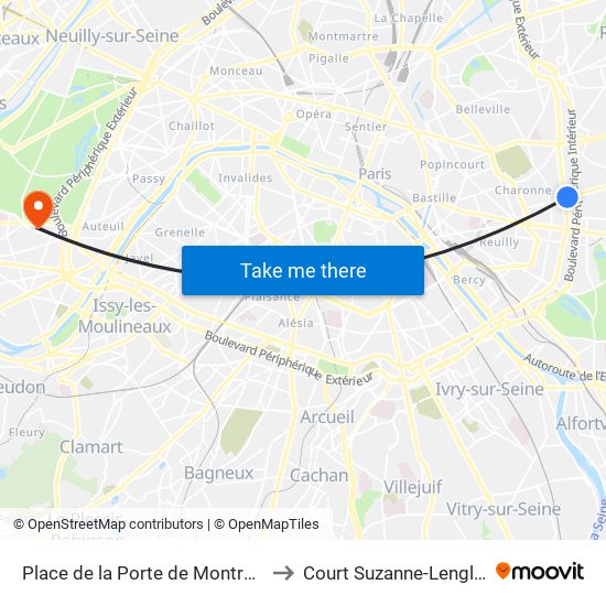 Place de la Porte de Montreuil to Court Suzanne-Lenglen map