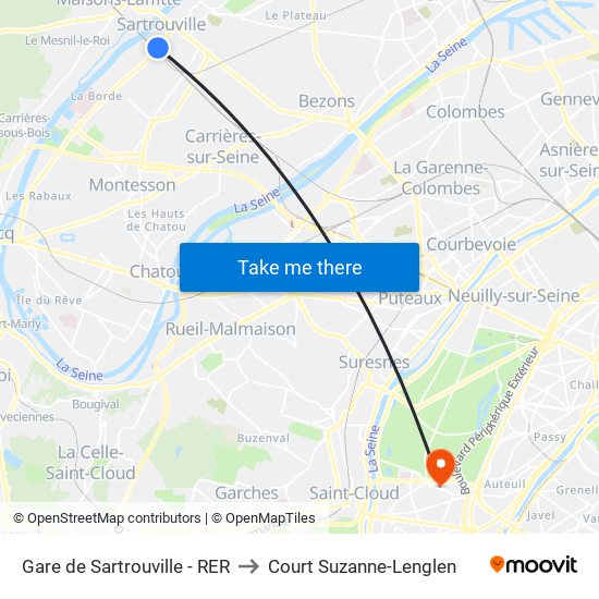 Gare de Sartrouville - RER to Court Suzanne-Lenglen map