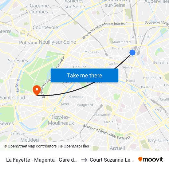 La Fayette - Magenta - Gare du Nord to Court Suzanne-Lenglen map