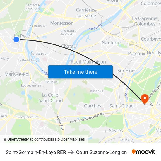Saint-Germain-En-Laye RER to Court Suzanne-Lenglen map
