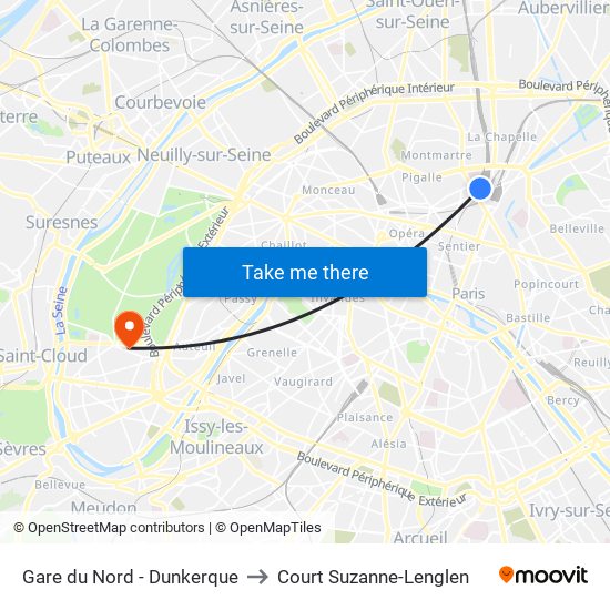 Gare du Nord - Dunkerque to Court Suzanne-Lenglen map