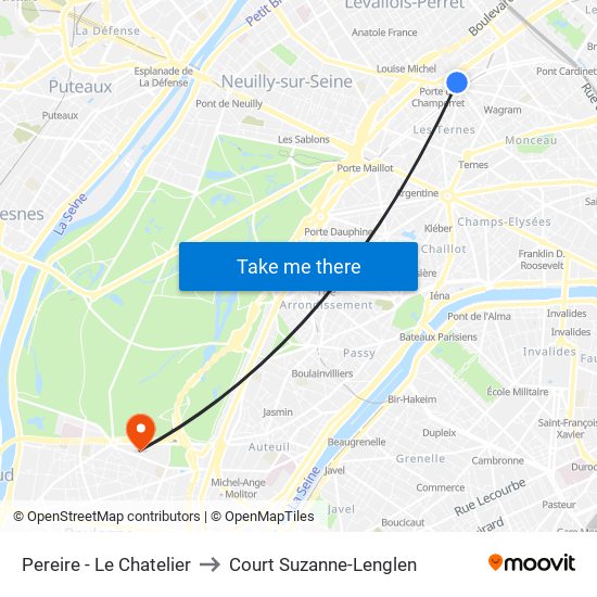 Pereire - Le Chatelier to Court Suzanne-Lenglen map