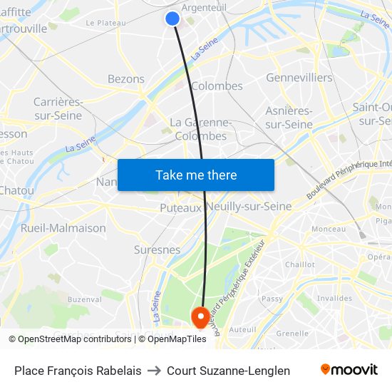 Place François Rabelais to Court Suzanne-Lenglen map