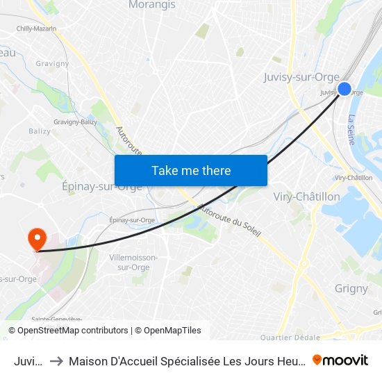 Juvisy to Maison D'Accueil Spécialisée Les Jours Heureux map
