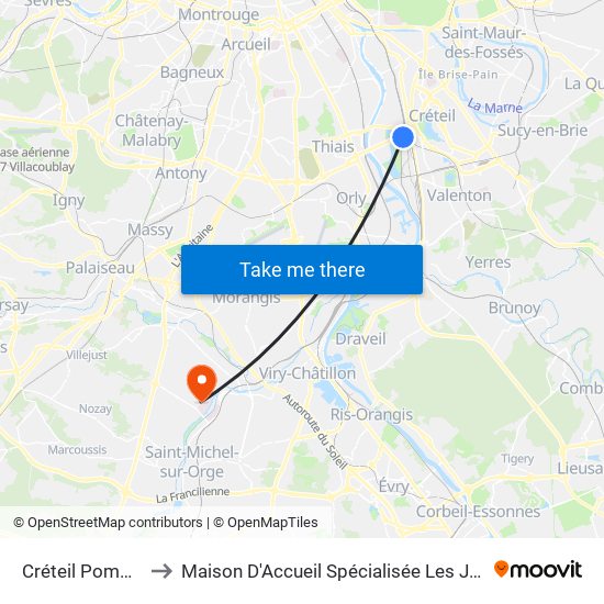 Créteil Pompadour to Maison D'Accueil Spécialisée Les Jours Heureux map