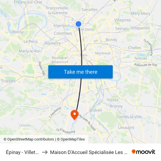 Épinay - Villetaneuse to Maison D'Accueil Spécialisée Les Jours Heureux map