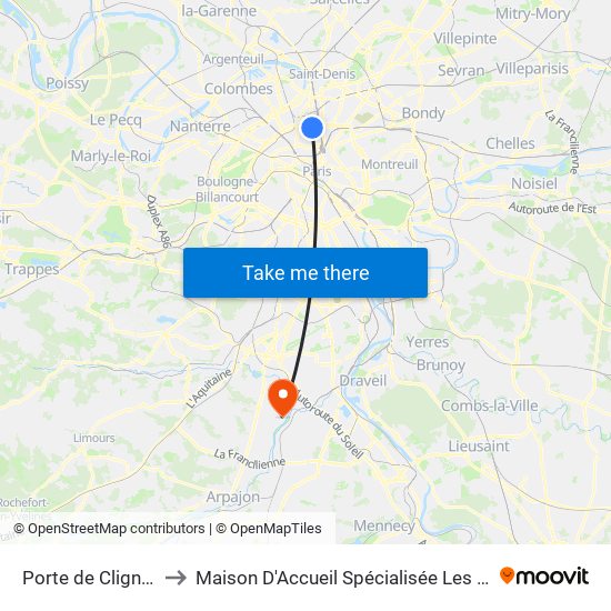 Porte de Clignancourt to Maison D'Accueil Spécialisée Les Jours Heureux map