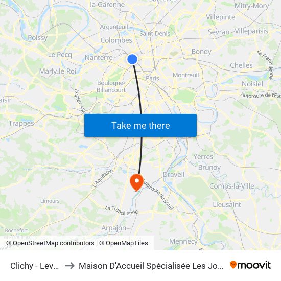 Clichy - Levallois to Maison D'Accueil Spécialisée Les Jours Heureux map