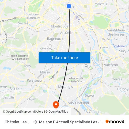 Châtelet Les Halles to Maison D'Accueil Spécialisée Les Jours Heureux map