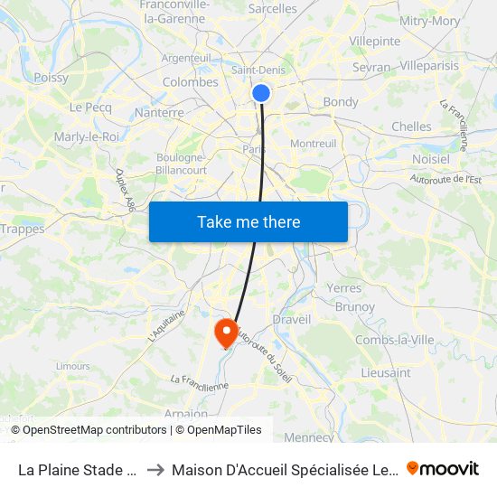 La Plaine Stade de France to Maison D'Accueil Spécialisée Les Jours Heureux map