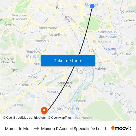 Mairie de Montreuil to Maison D'Accueil Spécialisée Les Jours Heureux map