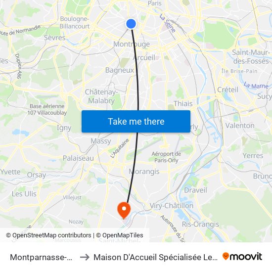 Montparnasse-Bienvenue to Maison D'Accueil Spécialisée Les Jours Heureux map
