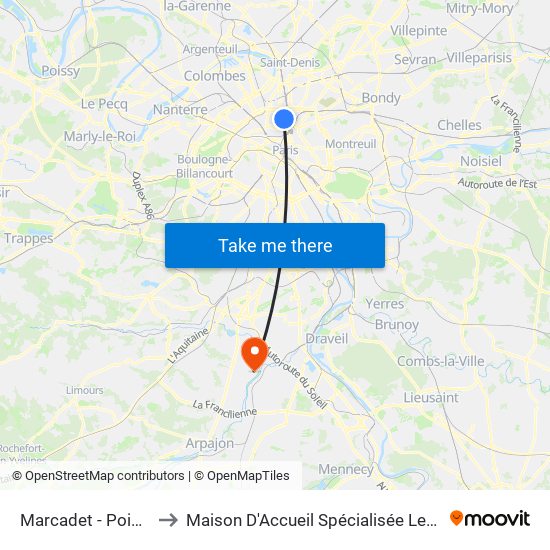 Marcadet - Poissonniers to Maison D'Accueil Spécialisée Les Jours Heureux map
