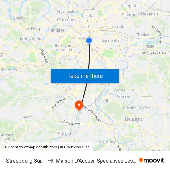 Strasbourg-Saint-Denis to Maison D'Accueil Spécialisée Les Jours Heureux map