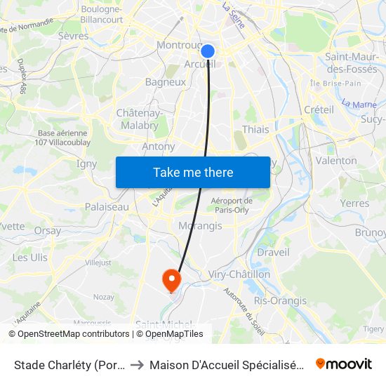 Stade Charléty (Porte de Gentilly) to Maison D'Accueil Spécialisée Les Jours Heureux map