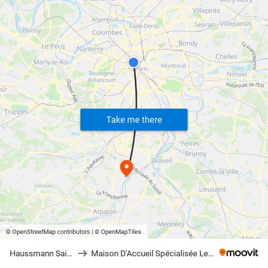 Haussmann Saint-Lazare to Maison D'Accueil Spécialisée Les Jours Heureux map