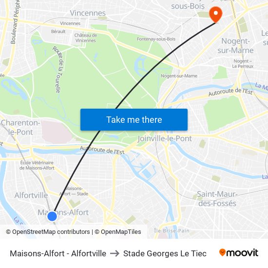 Maisons-Alfort - Alfortville to Stade Georges Le Tiec map