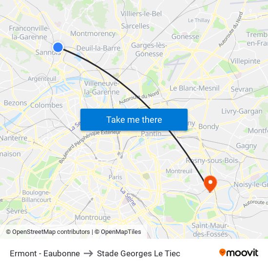 Ermont - Eaubonne to Stade Georges Le Tiec map