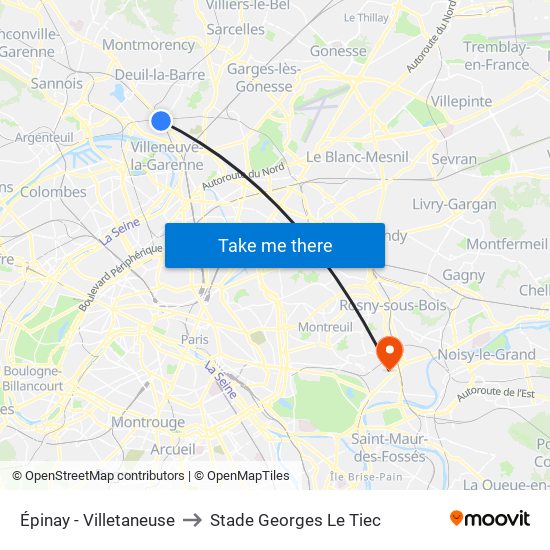 Épinay - Villetaneuse to Stade Georges Le Tiec map