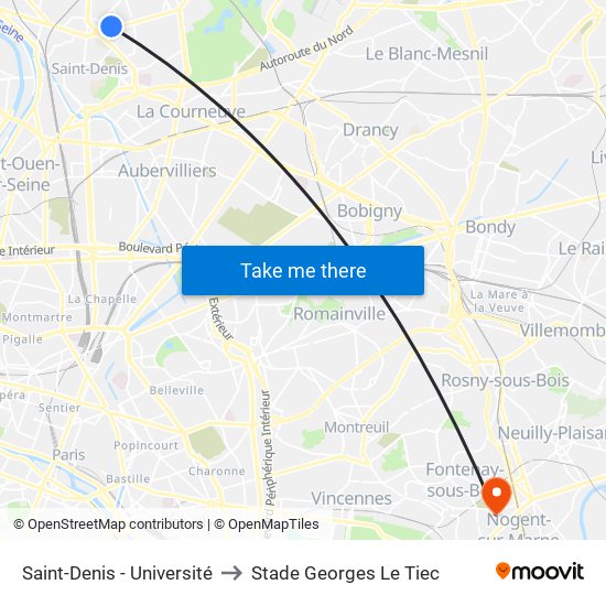 Saint-Denis - Université to Stade Georges Le Tiec map