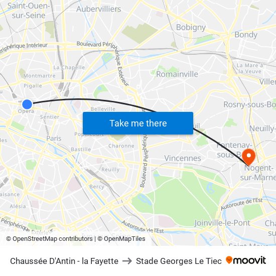 Chaussée D'Antin - la Fayette to Stade Georges Le Tiec map