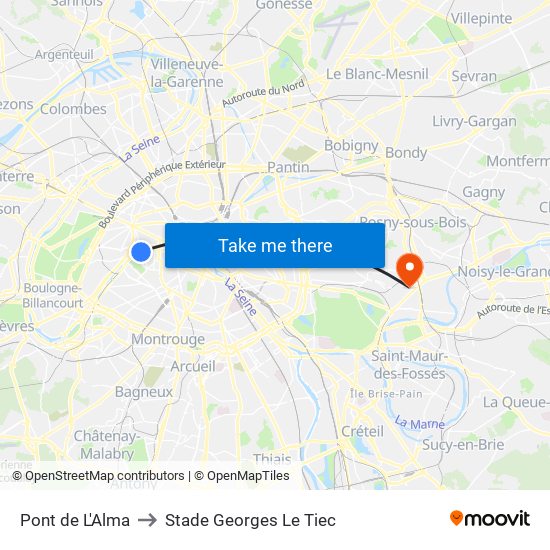 Pont de L'Alma to Stade Georges Le Tiec map