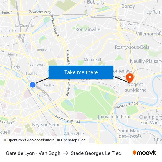 Gare de Lyon - Van Gogh to Stade Georges Le Tiec map